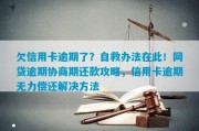 2023网贷逾期协商还款(2023网贷逾期协商还款最新政策)